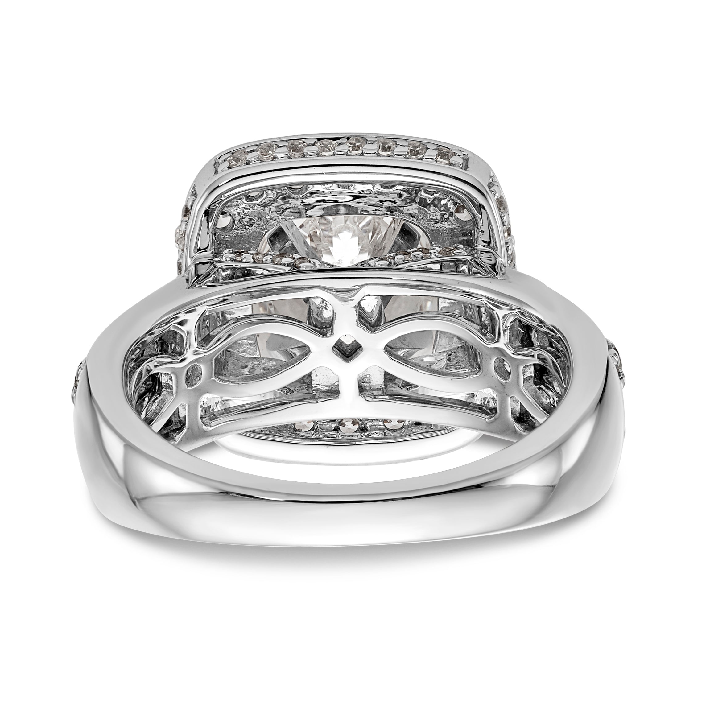 Verlobungsring aus 14K Weißgold mit Krappenfassung, simuliertem Diamant im Kissenschliff und Halo