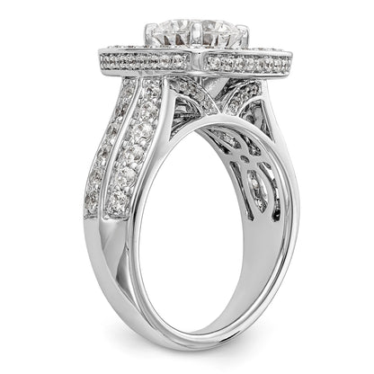 Verlobungsring aus 14K Weißgold mit Krappenfassung, simuliertem Diamant im Kissenschliff und Halo