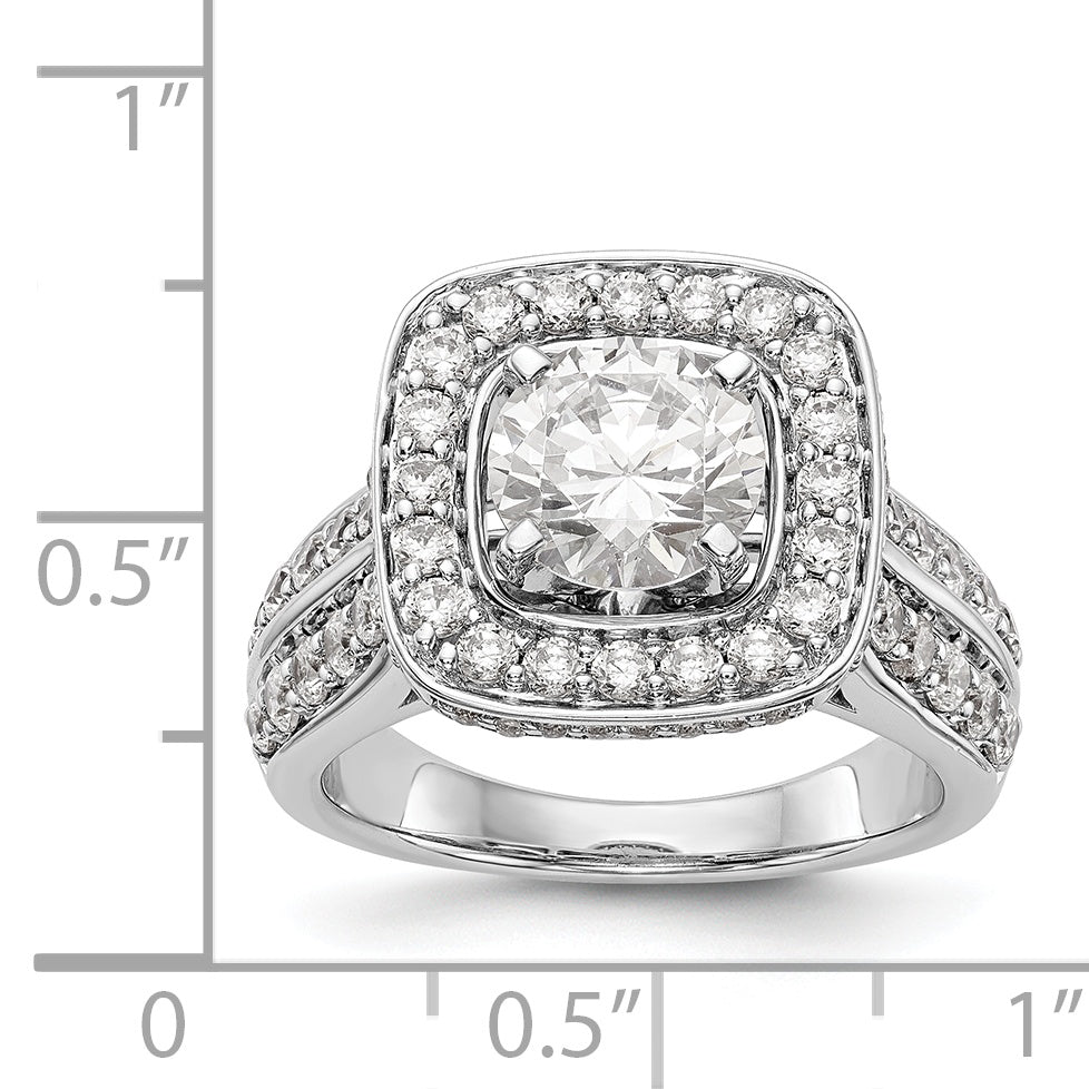Verlobungsring aus 14K Weißgold mit Krappenfassung, simuliertem Diamant im Kissenschliff und Halo