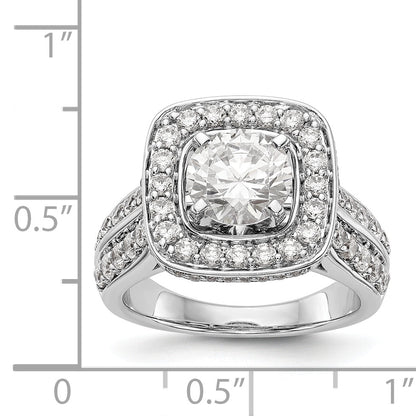 Verlobungsring aus 14K Weißgold mit Krappenfassung, simuliertem Diamant im Kissenschliff und Halo