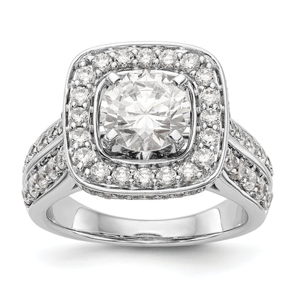 Verlobungsring aus 14K Weißgold mit Krappenfassung, simuliertem Diamant im Kissenschliff und Halo
