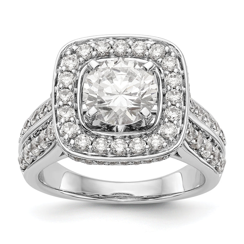 Verlobungsring aus 14K Weißgold mit Krappenfassung, simuliertem Diamant im Kissenschliff und Halo