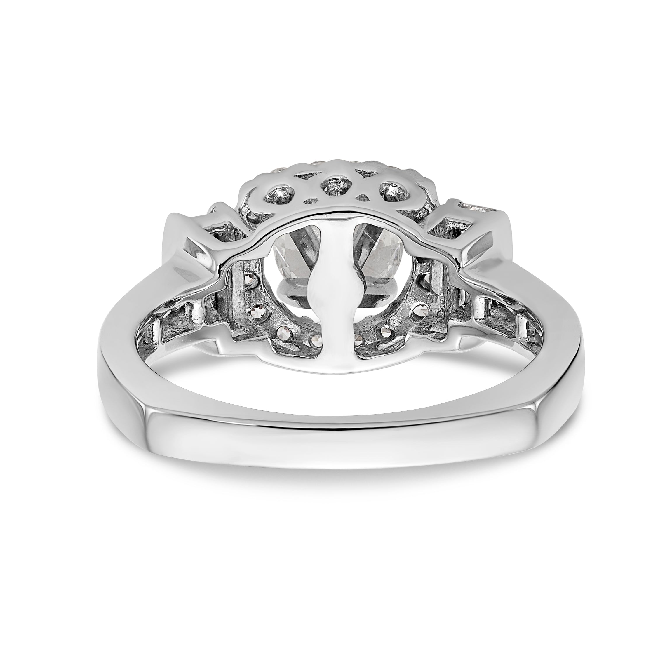 14K Weißgold Verlobungsring mit Halo-Fassung für simulierten Diamanten
