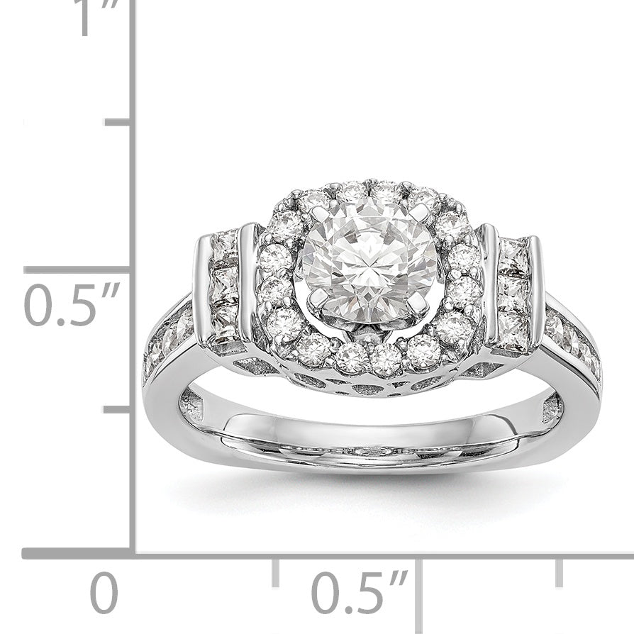 14K Weißgold Verlobungsring mit Halo-Fassung für simulierten Diamanten