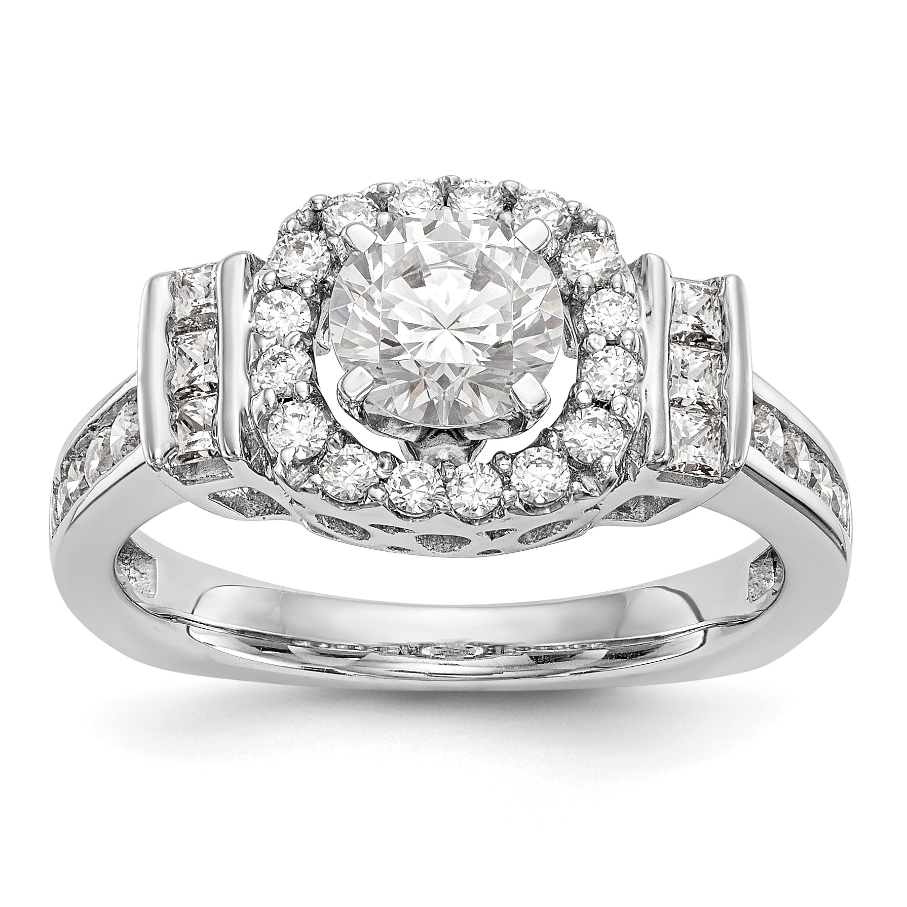 14K Weißgold Verlobungsring mit Halo-Fassung für simulierten Diamanten