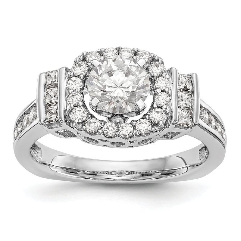 14K Weißgold Verlobungsring mit Halo-Design und Fassung für simulierten Diamanten
