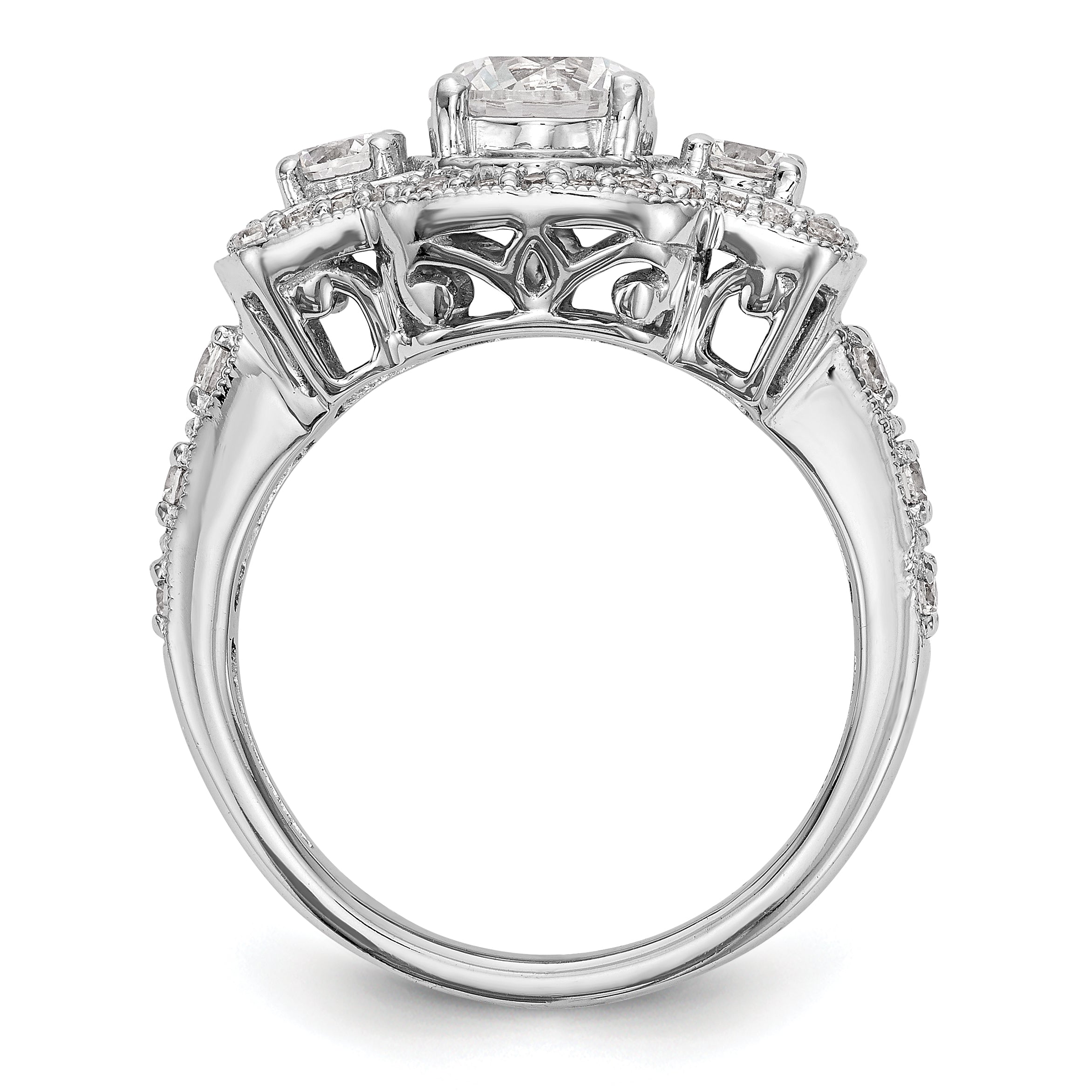 14K Weißgold Verlobungsring mit simulierten Diamanten und Halo-Fassung