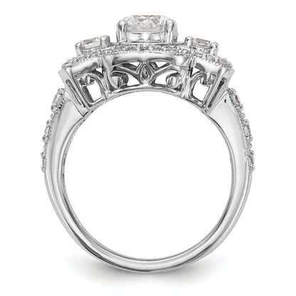 14K Weißgold Verlobungsring mit simulierten Diamanten und Halo-Fassung