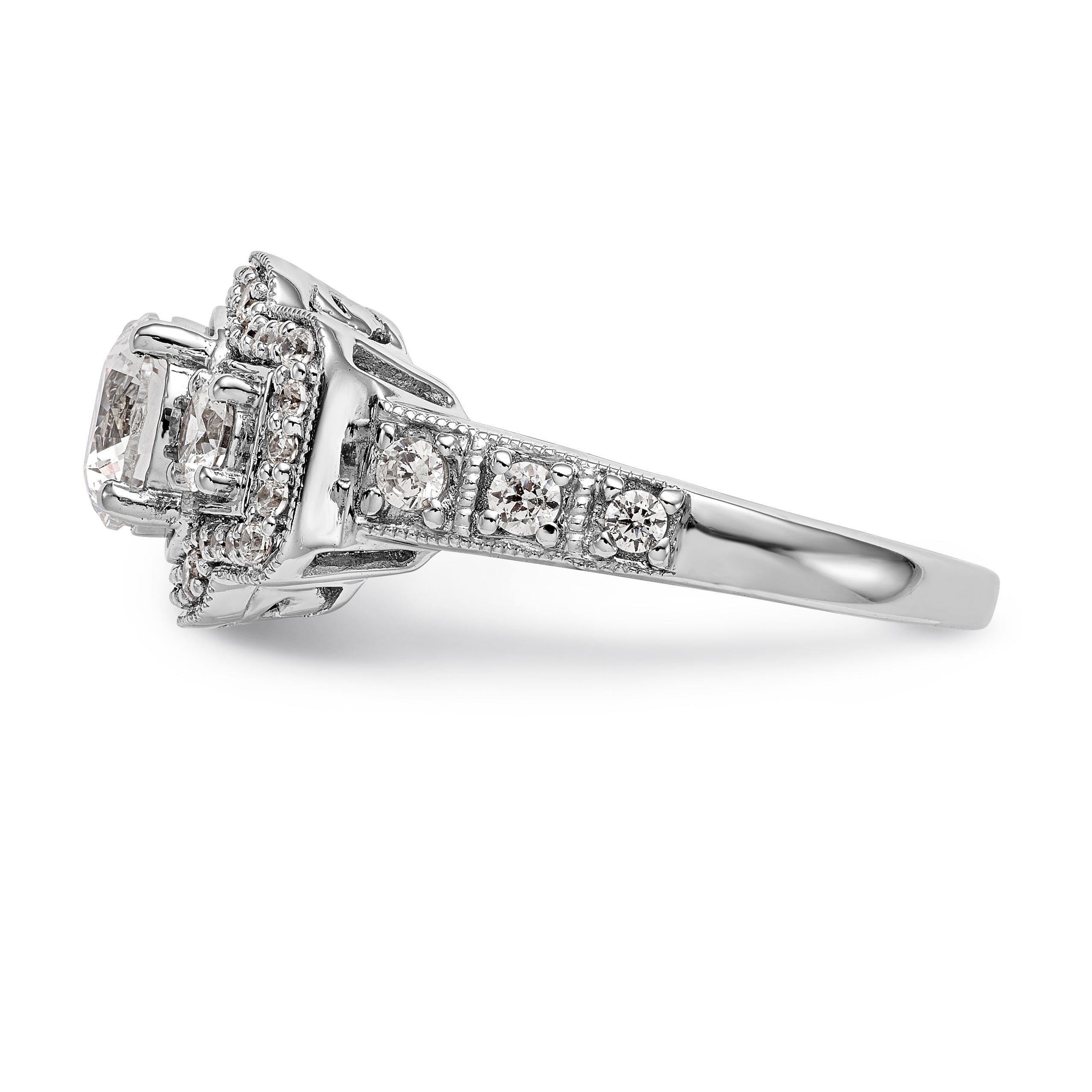 14K Weißgold Verlobungsring mit simulierten Diamanten und Halo-Fassung