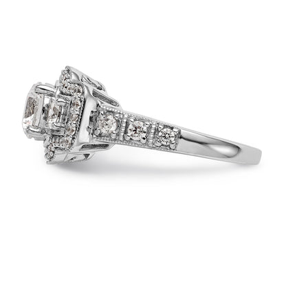 14K Weißgold Verlobungsring mit simulierten Diamanten und Halo-Fassung
