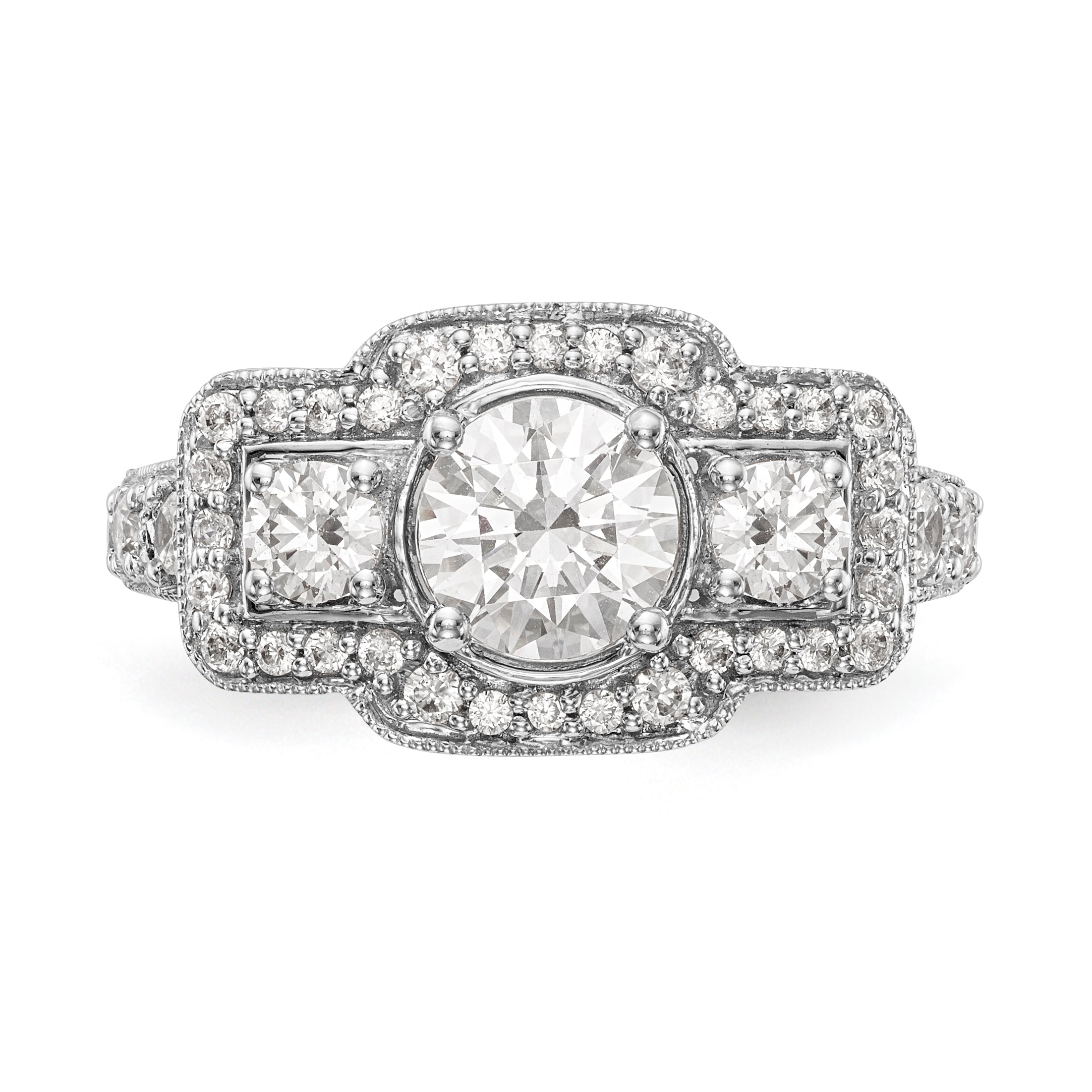 14K Weißgold Verlobungsring mit simulierten Diamanten und Halo-Fassung