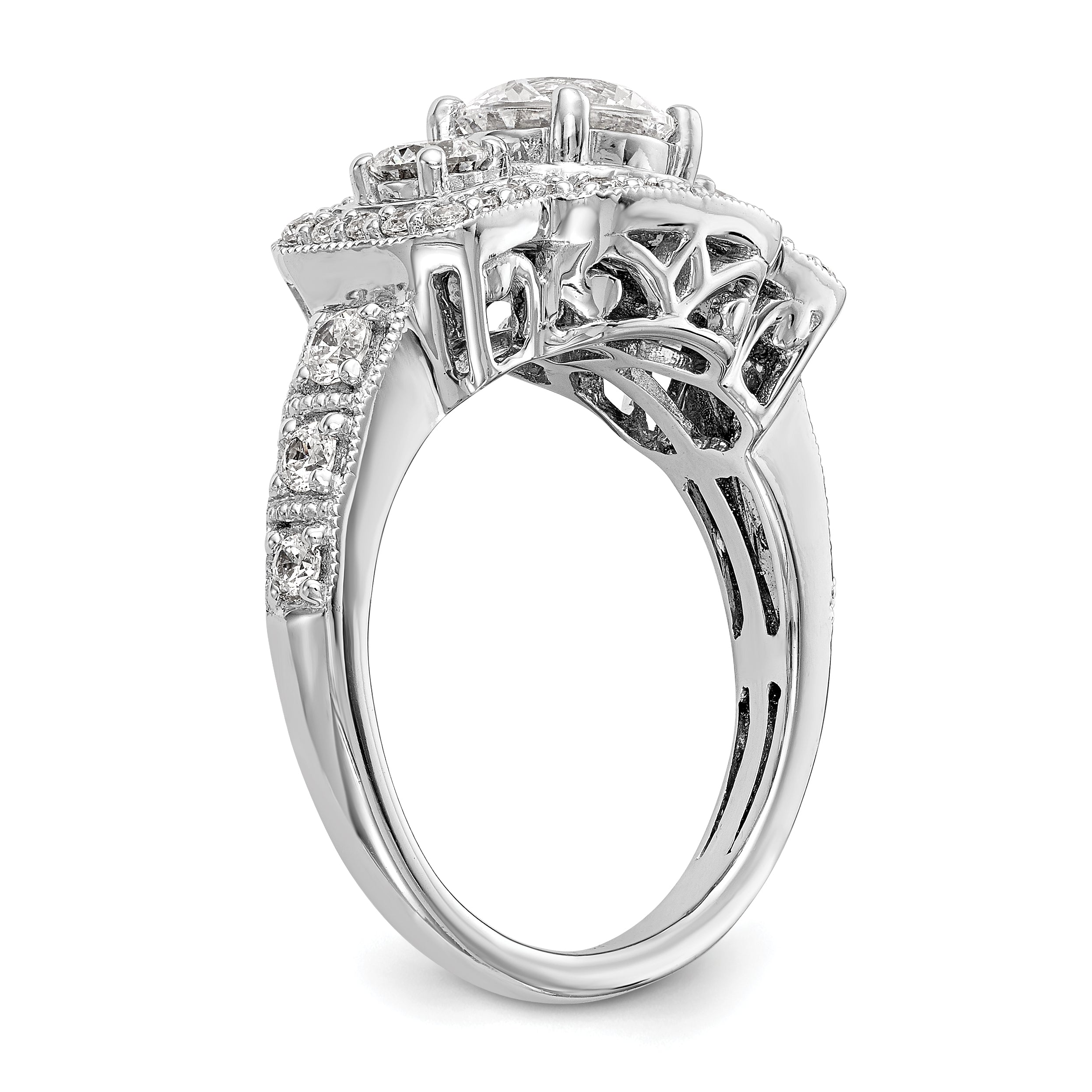 14K Weißgold Verlobungsring mit simulierten Diamanten und Halo-Fassung