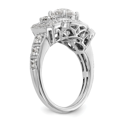 14K Weißgold Verlobungsring mit simulierten Diamanten und Halo-Fassung