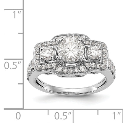 14K Weißgold Verlobungsring mit simulierten Diamanten und Halo-Fassung