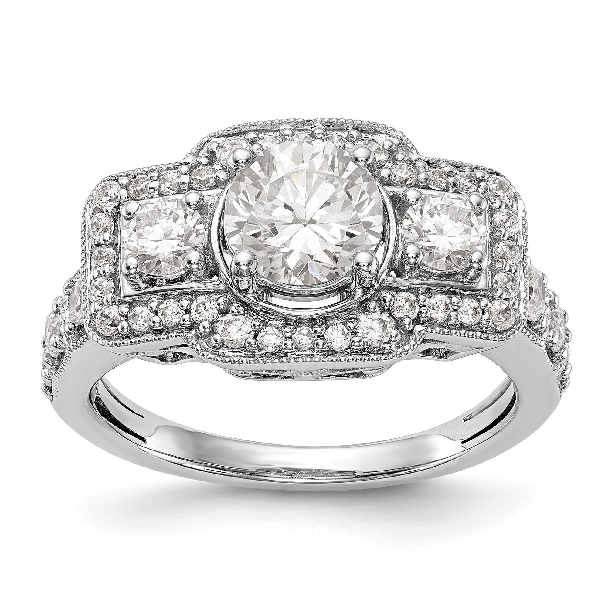 14K Weißgold Verlobungsring mit simulierten Diamanten und Halo-Fassung