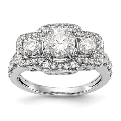 14K Weißgold Verlobungsring mit simulierten Diamanten und Halo-Fassung