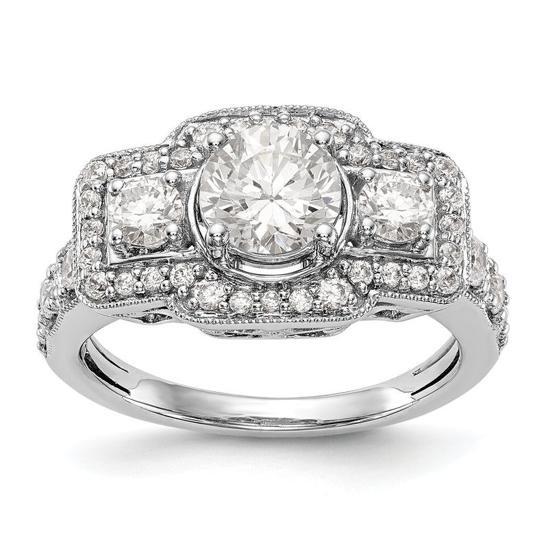 14K Weißgold Verlobungsring mit simulierten Diamanten und Halo-Fassung