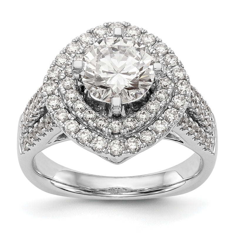 14K Weißgold Verlobungsring mit Krappenfassung, simuliertem Diamant im Fantasieschliff und doppeltem Halo