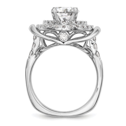 14 Karat Weißgold Verlobungsring mit Krappenfassung, simuliertem Diamanten im Fantasieschliff und doppeltem Halo