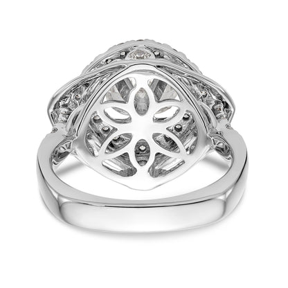 14 Karat Weißgold Verlobungsring mit Krappenfassung, simuliertem Diamanten im Fantasieschliff und doppeltem Halo