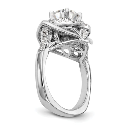 14 Karat Weißgold Verlobungsring mit Krappenfassung, simuliertem Diamanten im Fantasieschliff und doppeltem Halo