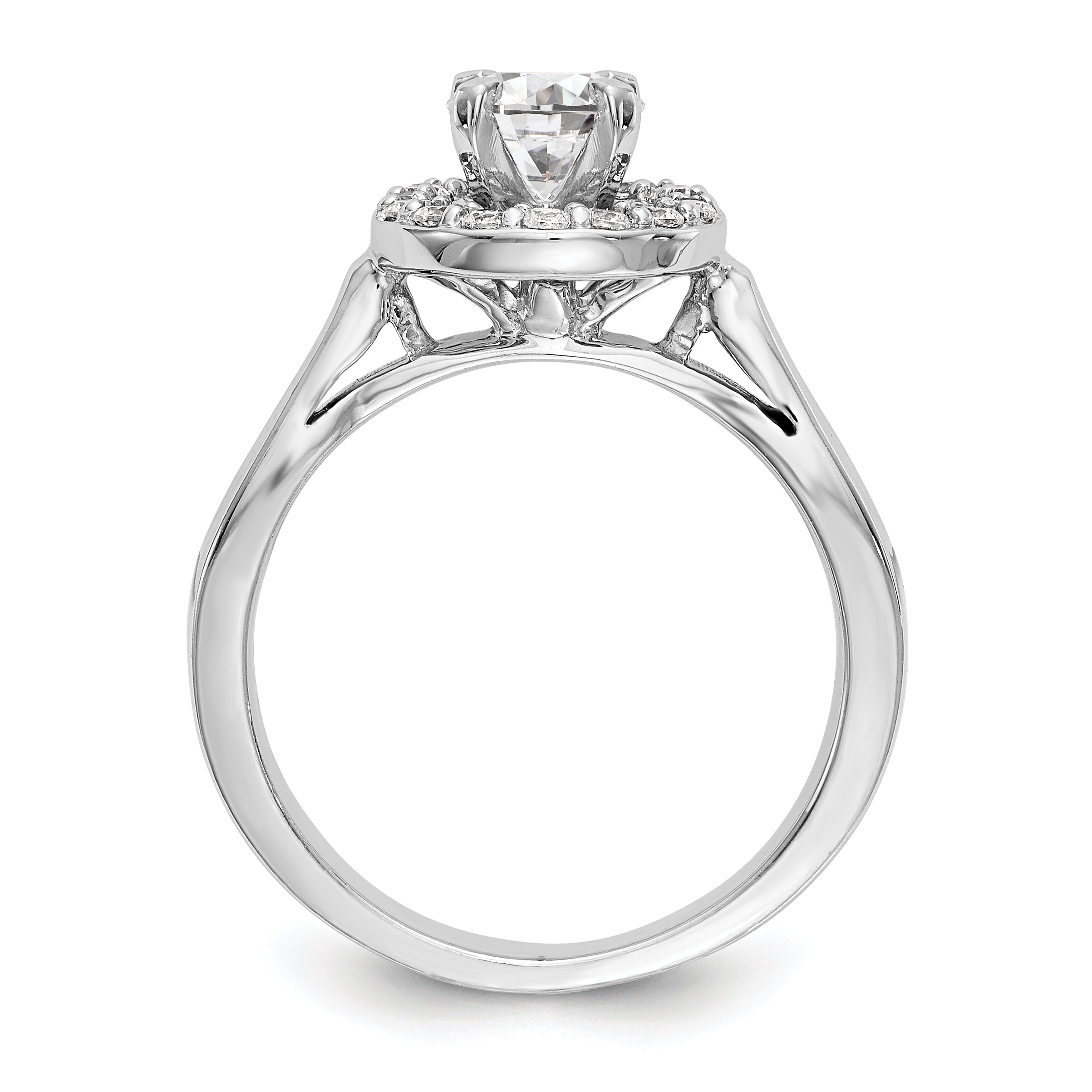 14K Weißgold Verlobungsring mit rundem simulierten Diamanten und Halo