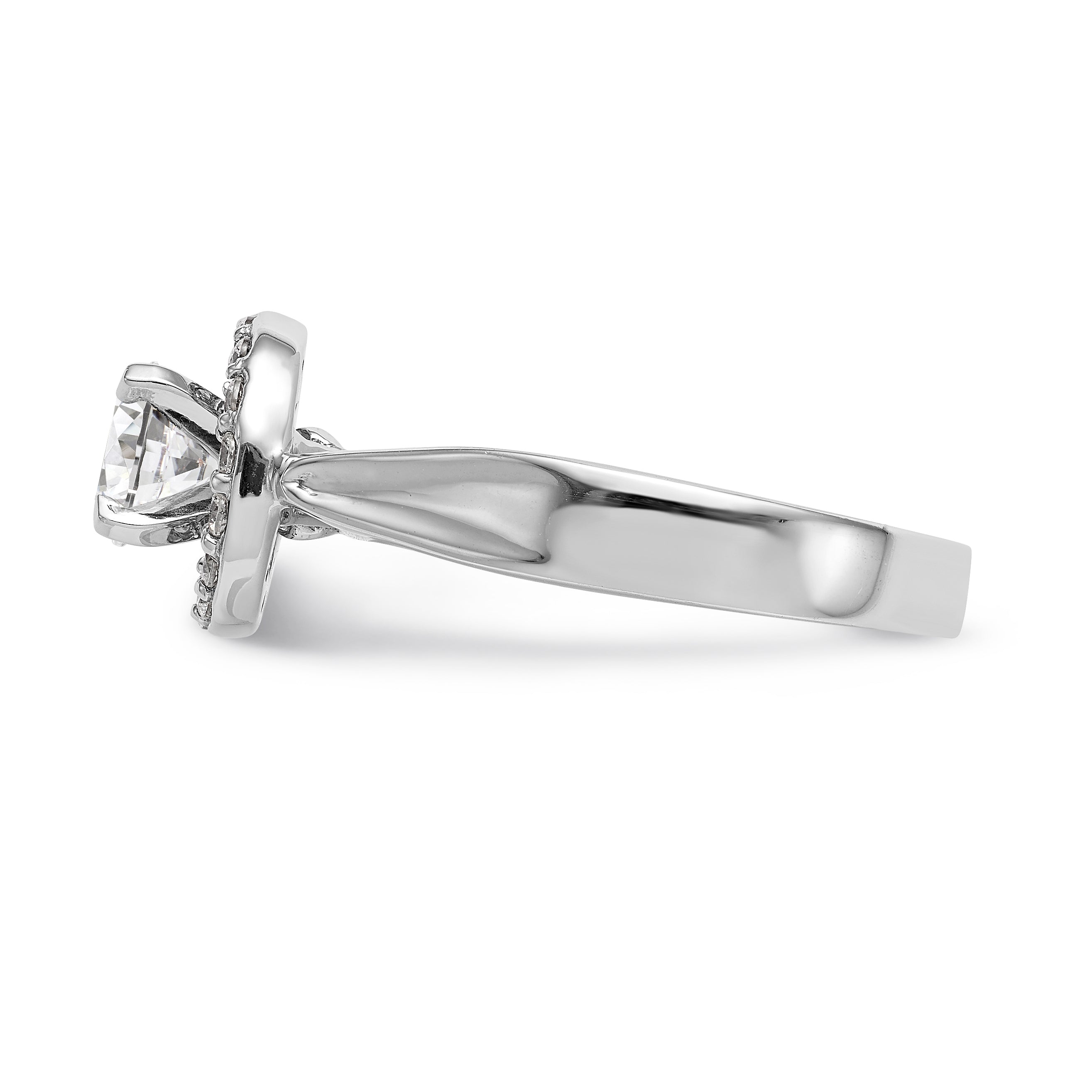 14K Weißgold Verlobungsring mit rundem simulierten Diamanten und Halo