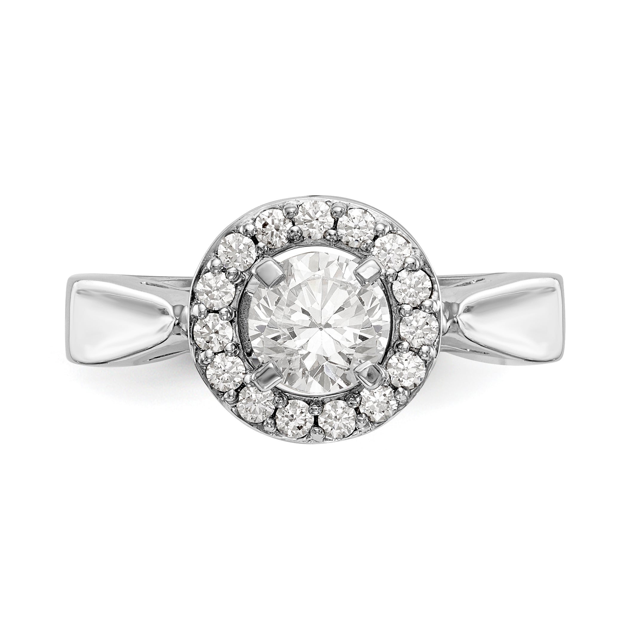 14K Weißgold Verlobungsring mit rundem simulierten Diamanten und Halo