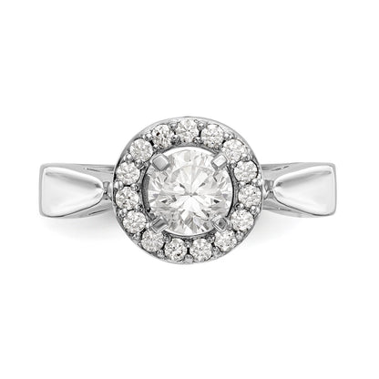 14K Weißgold Verlobungsring mit rundem simulierten Diamanten und Halo