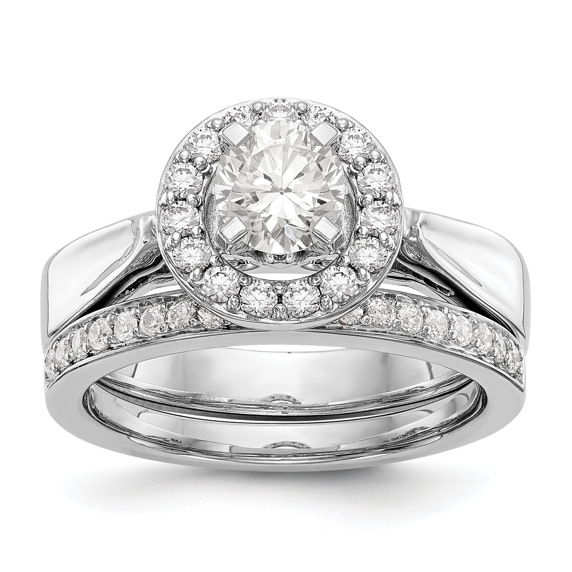 14K Weißgold Verlobungsring mit rundem simulierten Diamanten und Halo