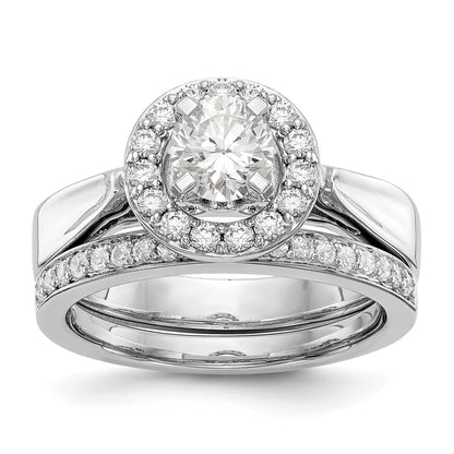 14K Weißgold Verlobungsring mit rundem simulierten Diamanten und Halo