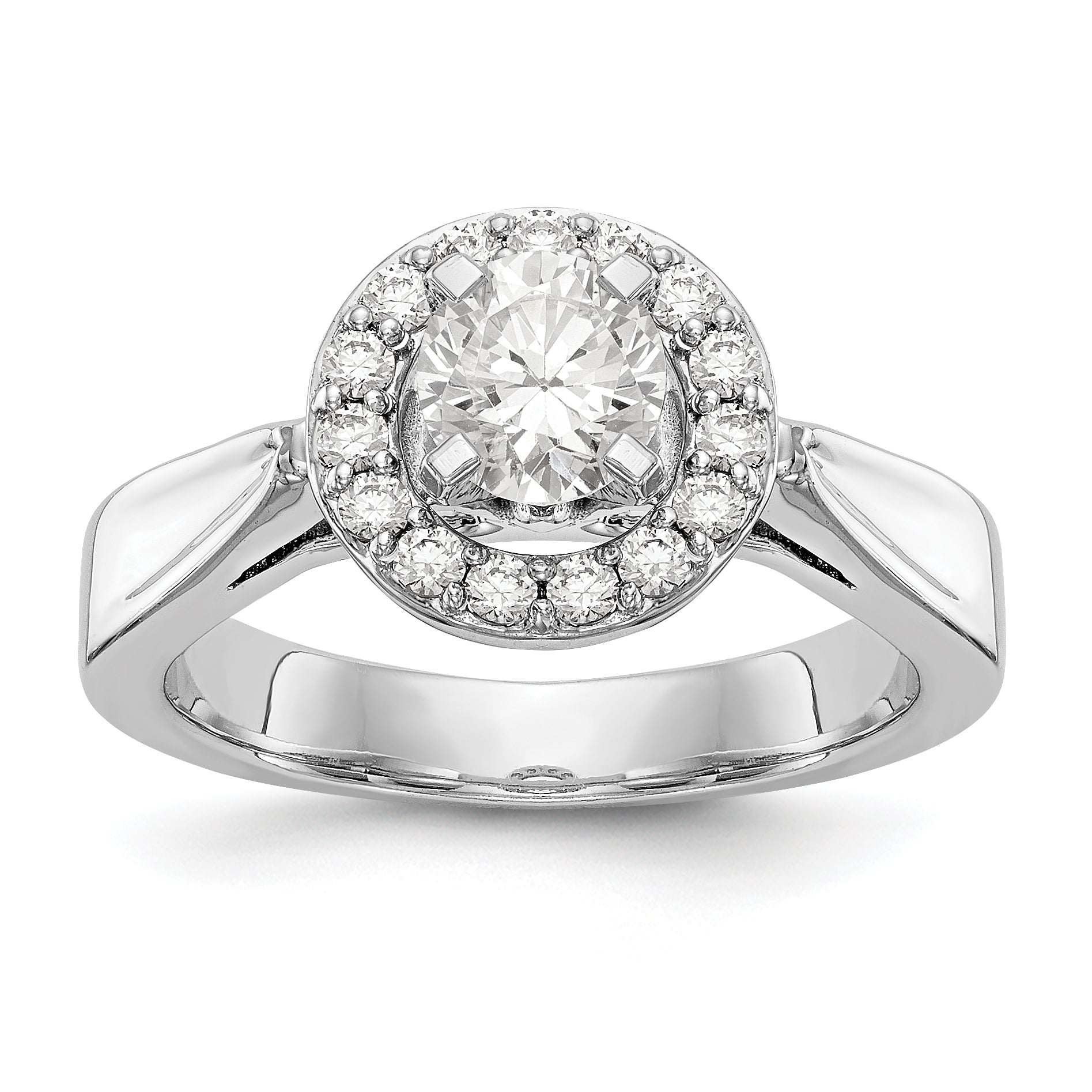 14K Weißgold Verlobungsring mit rundem simulierten Diamanten und Halo