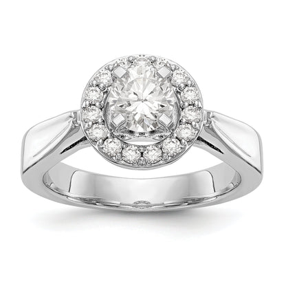 14K Weißgold Verlobungsring mit rundem simulierten Diamanten und Halo