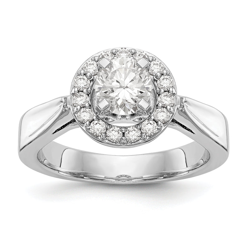 14K Weißgold Verlobungsring mit rundem simulierten Diamanten und Halo