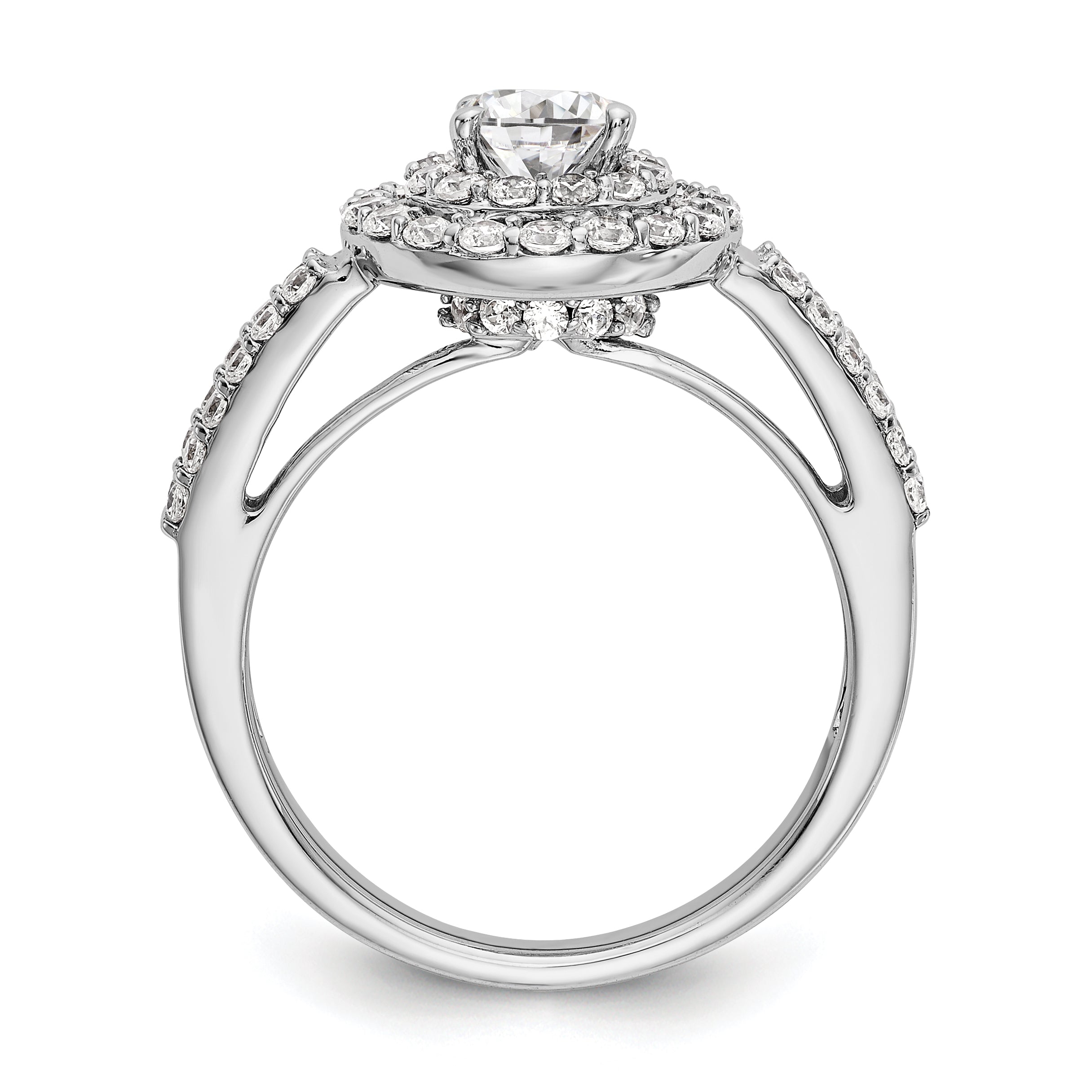 14K Weißgold Verlobungsring mit rundem simuliertem Diamanten und Halo