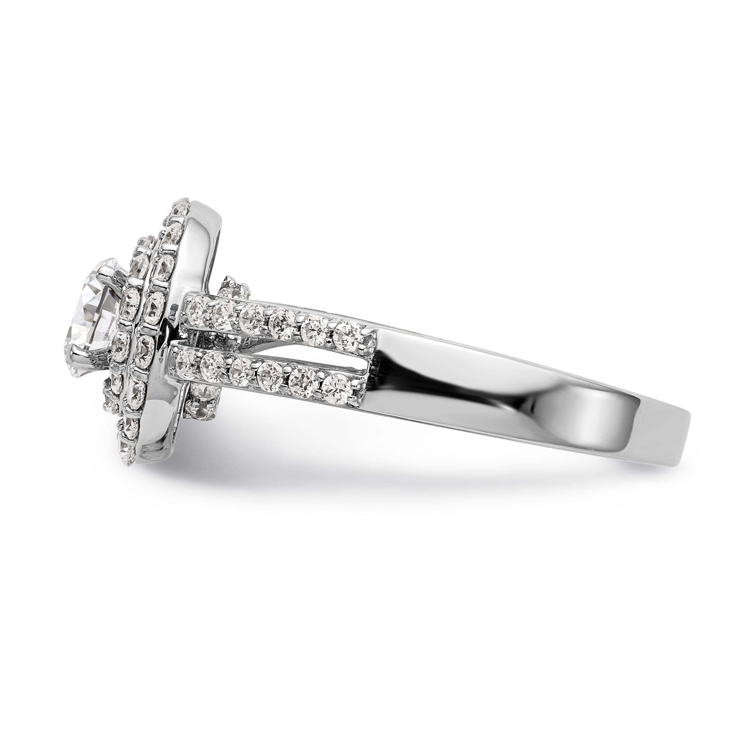 14K Weißgold Verlobungsring mit rundem simuliertem Diamanten und Halo