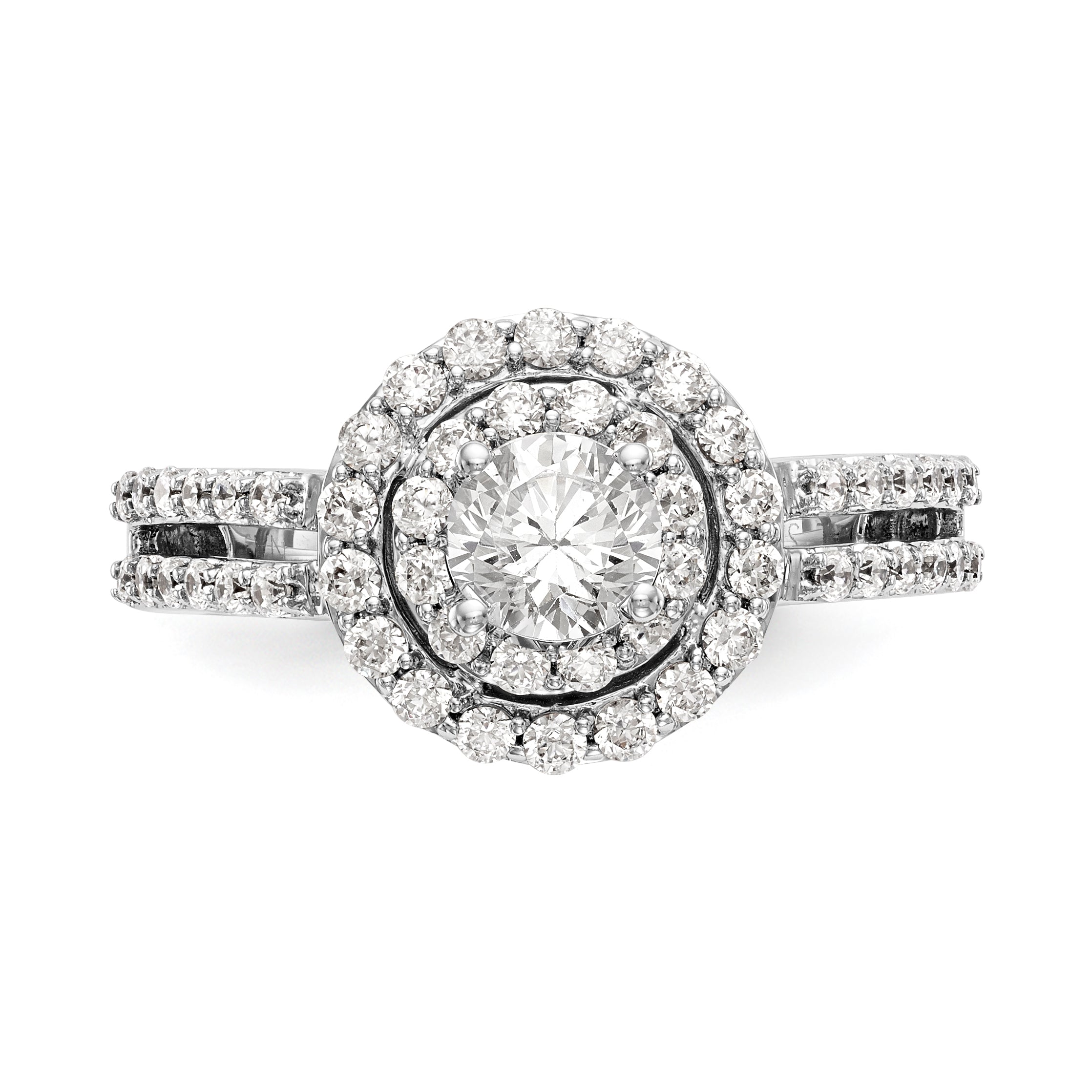 14K Weißgold Verlobungsring mit rundem simuliertem Diamanten und Halo