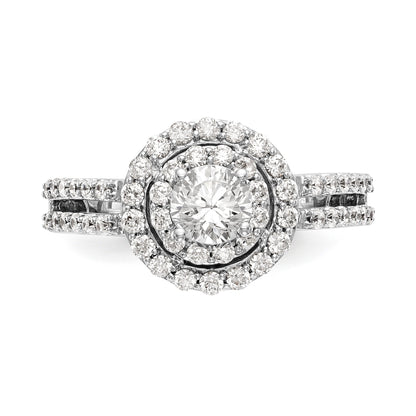 14K Weißgold Verlobungsring mit rundem simuliertem Diamanten und Halo