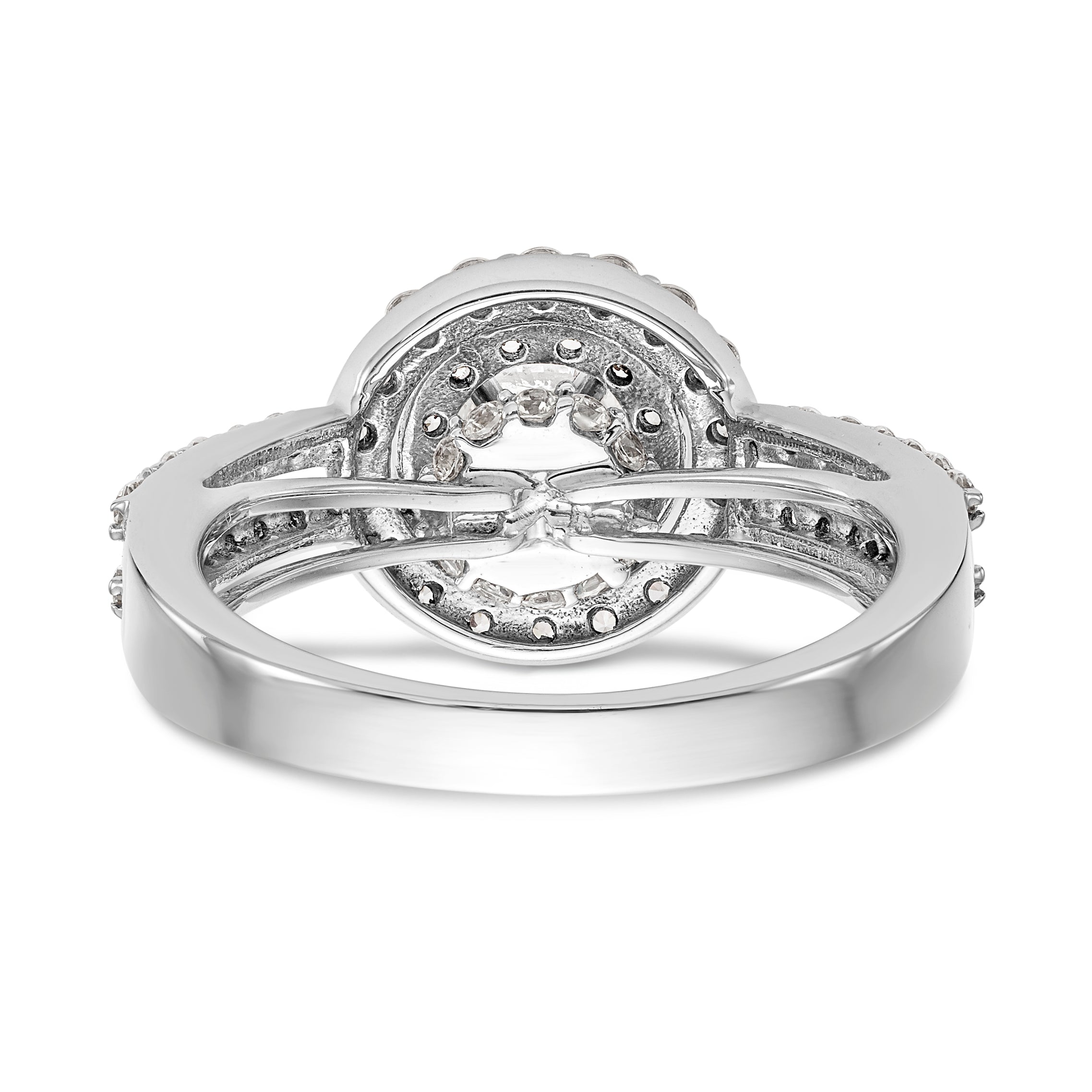 14K Weißgold Verlobungsring mit rundem simuliertem Diamanten und Halo