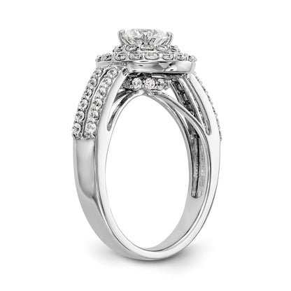 14K Weißgold Verlobungsring mit rundem simuliertem Diamanten und Halo