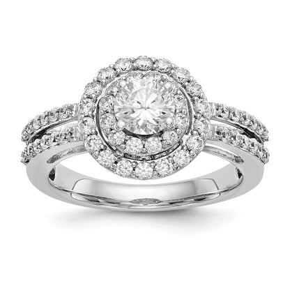 14K Weißgold Verlobungsring mit rundem simuliertem Diamanten und Halo