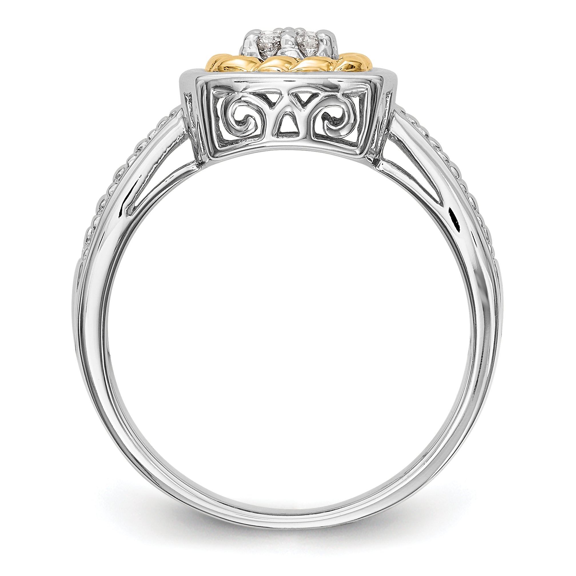 14K Verlobungsring Bicolor mit Diamant-Cluster