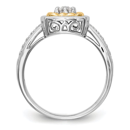 14K Verlobungsring Bicolor mit Diamant-Cluster
