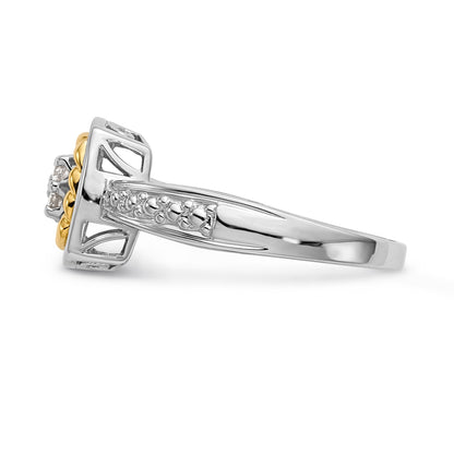 14K Verlobungsring Bicolor mit Diamant-Cluster
