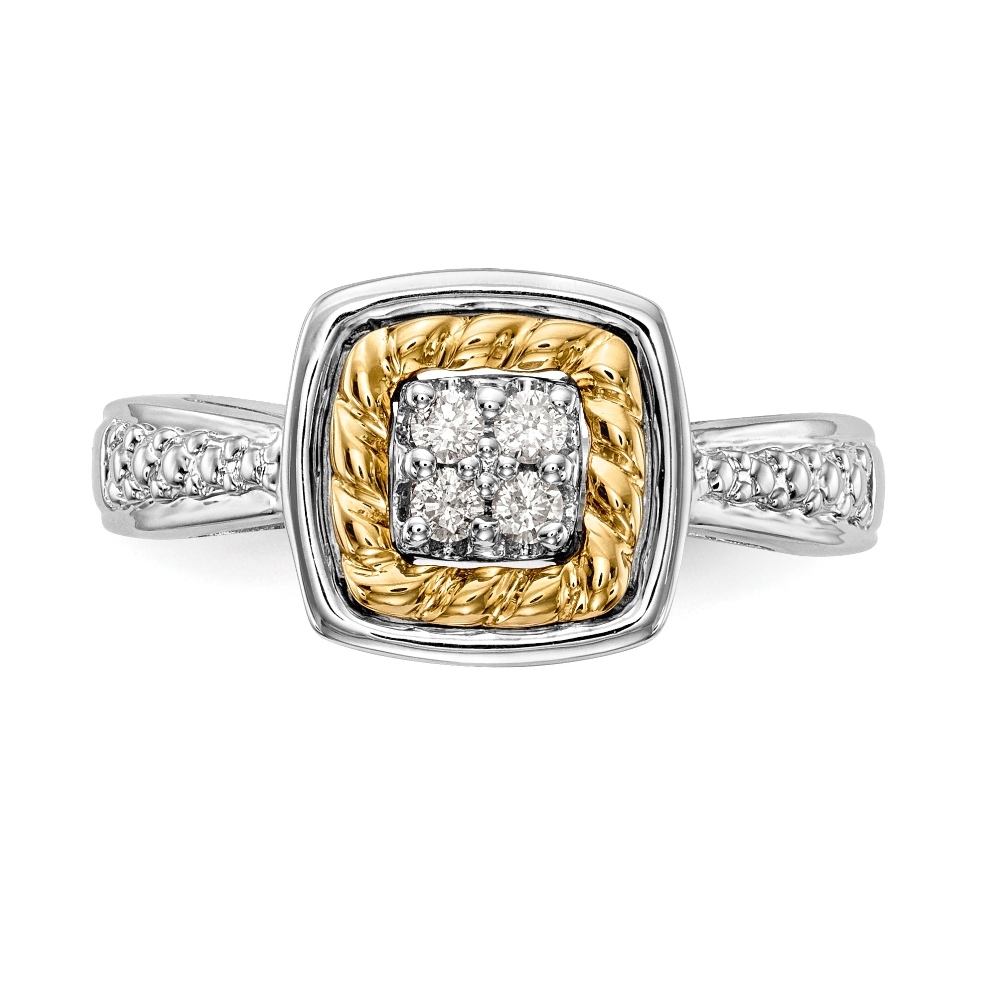 14K Verlobungsring Bicolor mit Diamant-Cluster