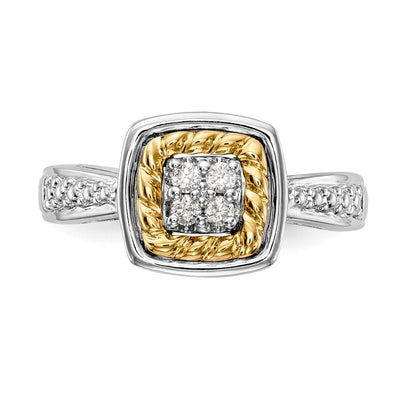 14K Verlobungsring Bicolor mit Diamant-Cluster