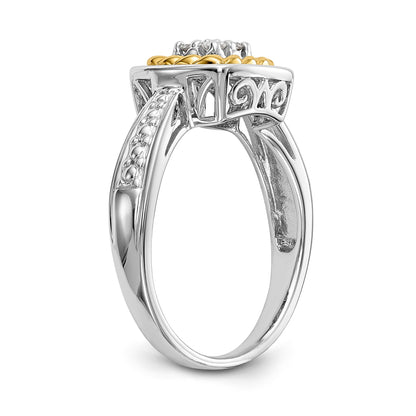 14K Verlobungsring Bicolor mit Diamant-Cluster