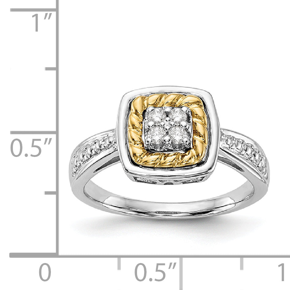 14K Verlobungsring Bicolor mit Diamant-Cluster