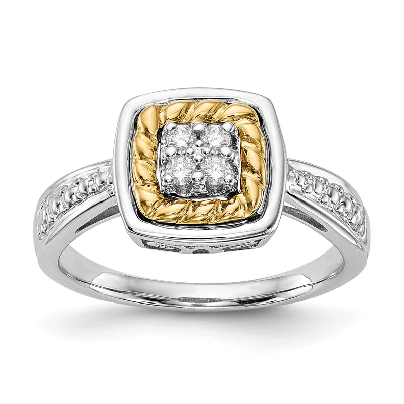 14K Verlobungsring Bicolor mit Diamant-Cluster