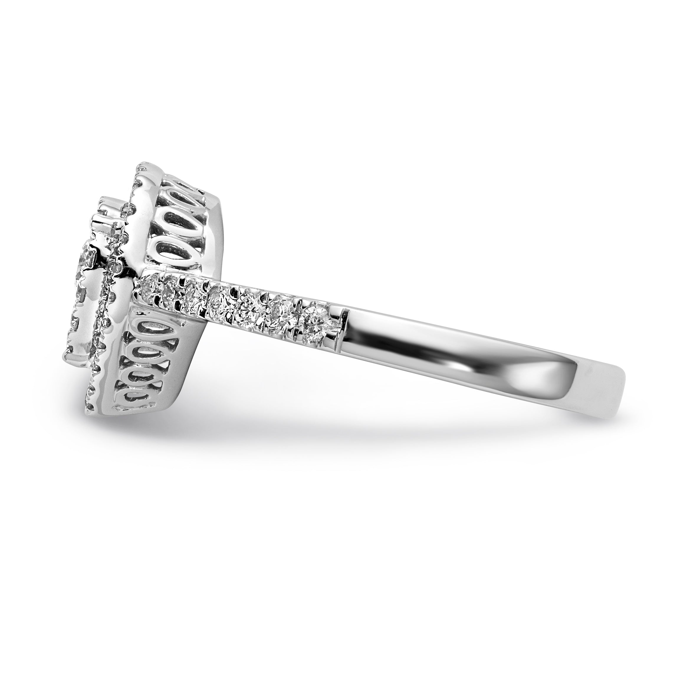 14K Weißgold Diamant-Cluster-Verlobungsring, komplett